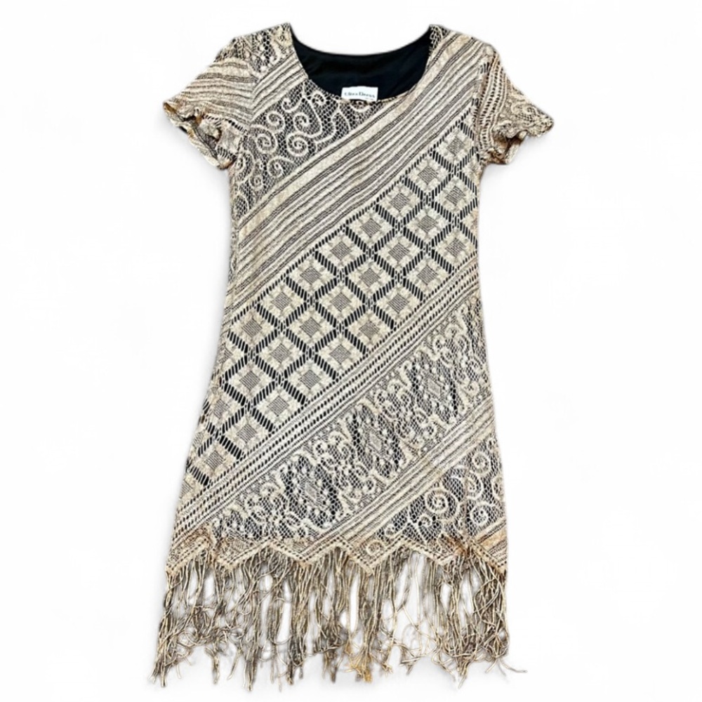 Ultra Dress New York Tan/Black Croqueted Dress, 14P